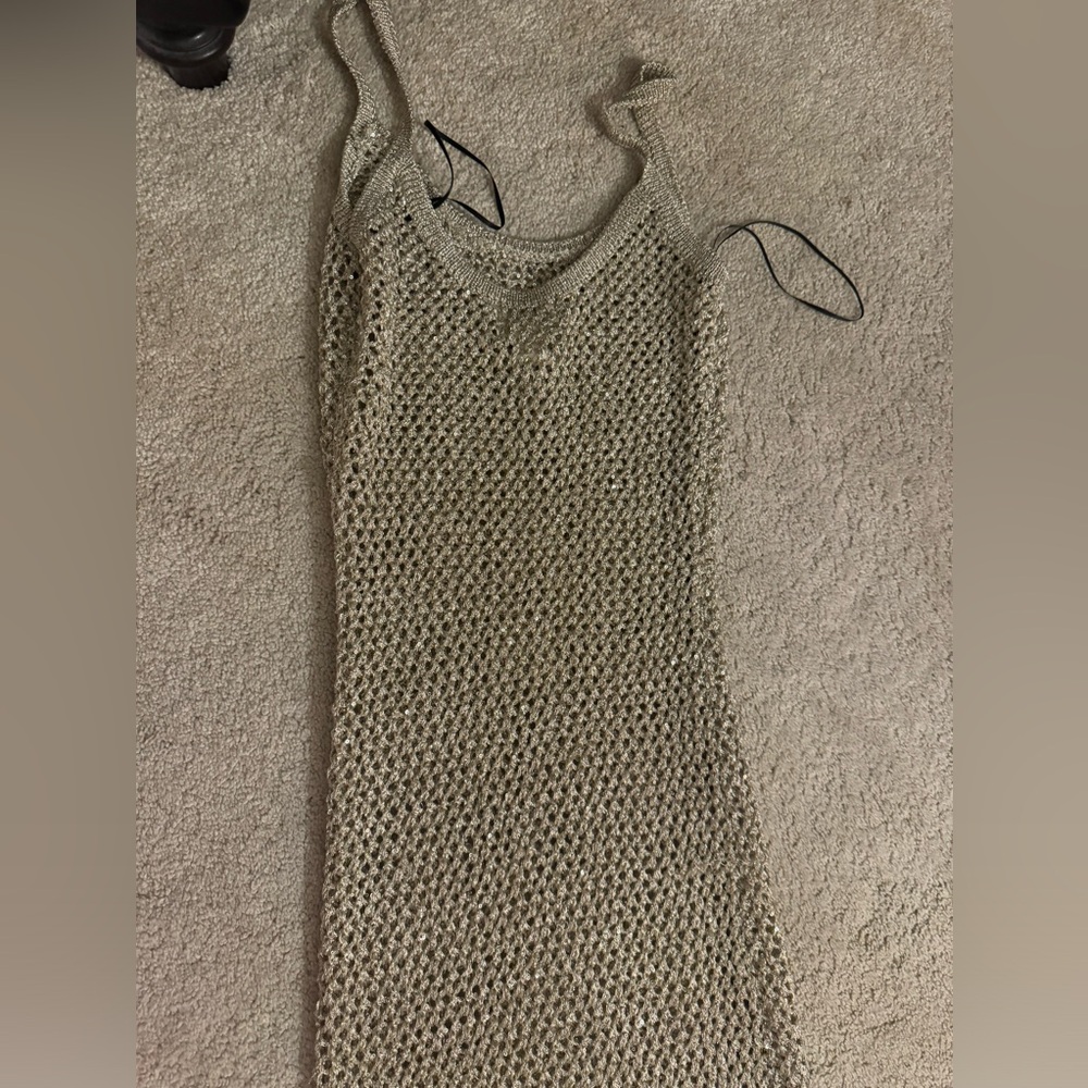 h&m maxi dress gold sheer